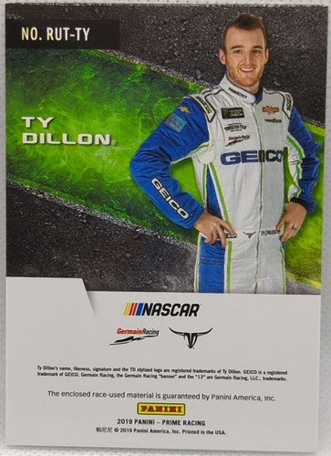 TY DILLON 2019 Panini Prime Racing TRIPLE Race Used Firesuit PATCH SP /10 NASCAR