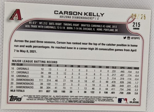 CARSON KELLY 2022 Topps Chrome ORANGE Refractor SP #/25 D-Backs Cardinals Tigers