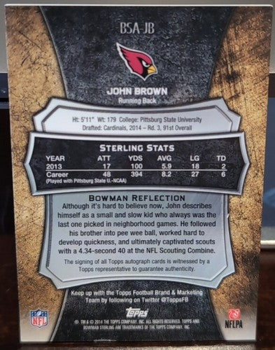 JOHN BROWN 2014 Bowman Sterling Blue Wave Refractor RC AUTO #/15 Cardinals Bills