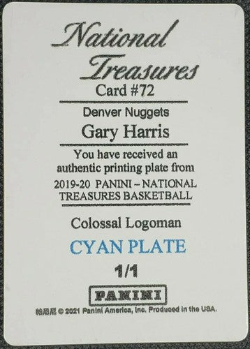 GARY HARRIS 2019-20 National Treasures Colossal LOGOMAN PRINTING PLATE 1/1 Magic