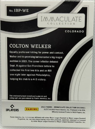COLTON WELKER 2022 Panini Immaculate Eye Black DUAL AUTO LAUNDRY TAG PATCH SP /6