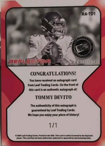 TOMMY DeVITO 2024 Leaf Press Pass Premium Retro RC AUTO Reflector SP #1/1 Giants