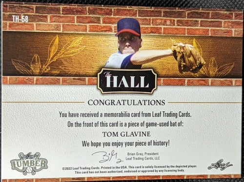 TOM GLAVINE 2022 Leaf Lumber Game Used BAT PATCH Relic PLATINUM #3/7 Braves Mets