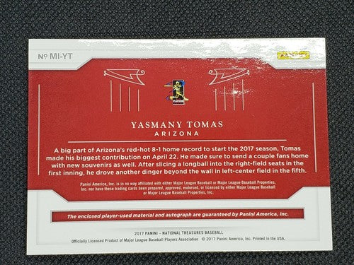 YASMANY TOMAS 2017 Panini National Treasures Gold DUAL Jersey PATCH AUTO SP #/10