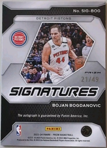 BOJAN BOGDANOVIC 2023-24 Panini Prizm Signatures AUTO Blue SP #/49 Pistons Nets