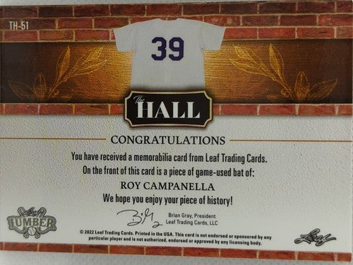 ROY CAMPANELLA 2022 Leaf Lumber Game Used BAT PATCH PLATINUM #2/2 Dodgers Giants