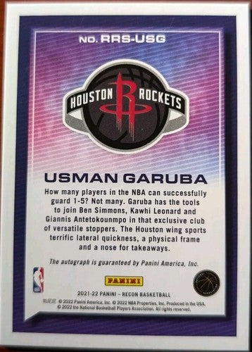 USMAN GARUBA 2021-22 Panini Recon Signature RC AUTO PURPLE #/25 Rockets Warriors