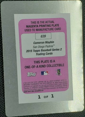 CAMERON MAYBIN 2015 Topps Series 2 PRINTING PLATE SP #1/1 Tigers Padres One of