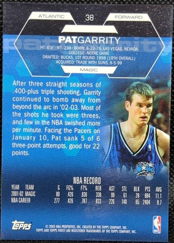 PAT GARRITY 2002-03 Topps Finest National Sports Convention NSCC SP 1/1 Magic of
