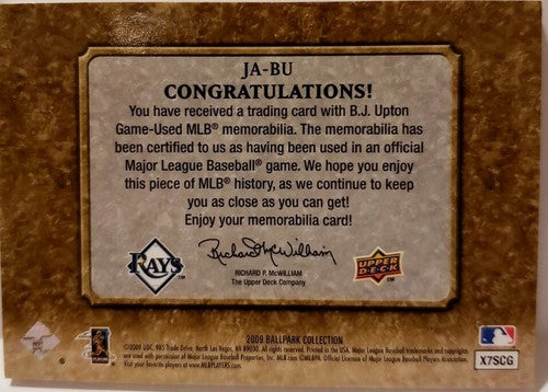 B.J. UPTON JR 2009 Ballpark Jersey LAUNDRY TAG LOGOMAN Logo Patch #6/8 Melvin BJ