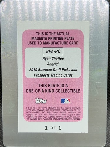 RYAN CHAFFEE 2010 Bowman Draft Picks Prospects RC AUTO PRINTING PLATE 1/1 Angels