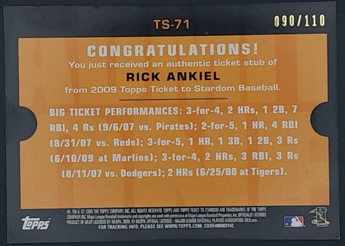 RICK ANKIEL 2009 Topps Ticket To Stardom JUMBO STUB PATCH /110 Cardinals Dodgers