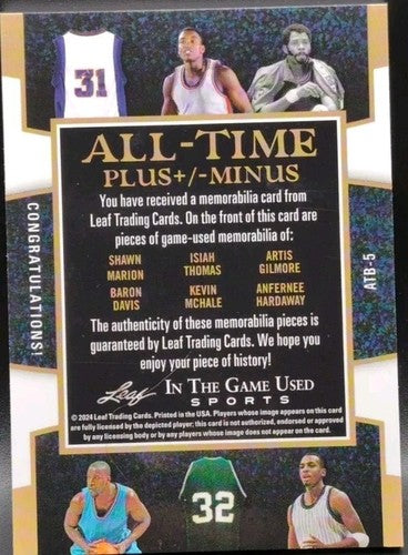 Kevin McHALE Isiah THOMAS DAVIS HARDAWAY + 2024 Leaf Game Used Jersey LOGO PATCH