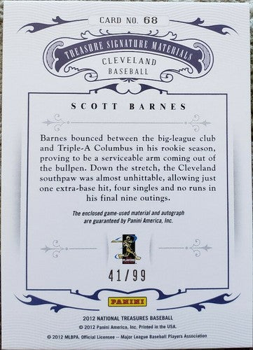 SCOTT BARNES 2012 National Treasures DUAL AUTO Game Used Jersey SP /99 Cleveland