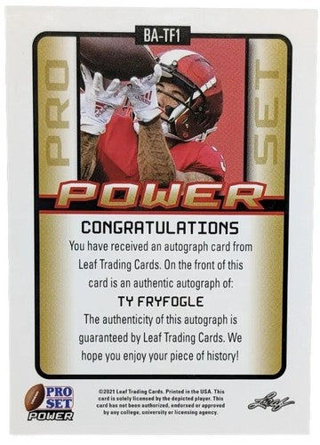 TY FRYFOGLE 2022 Leaf Pro Set Power RC AUTO Gold SP #1/1 Chiefs Cowboys Indiana