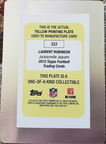 LAURENT ROBINSON 2012 Topps NFL PRINTING PLATE SP #1/1 of 1 Jacksonville Jaguars