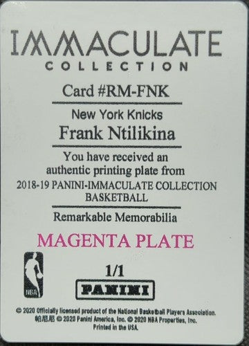 FRANK NTILIKINA 2018-19 Panini Immaculate PRINTING PLATE #1/1 Knicks Mavs One of