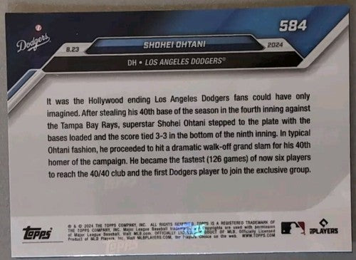 SHOHEI OHTANI 2024 Topps Now MLB 8.23 Dodgers 40/40 Club #584 Japan World Series