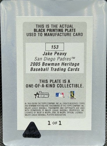 JAKE PEAVY 2005 Topps Bowman Heritage PRINTING PLATE 1/1 Padres White Sox One of