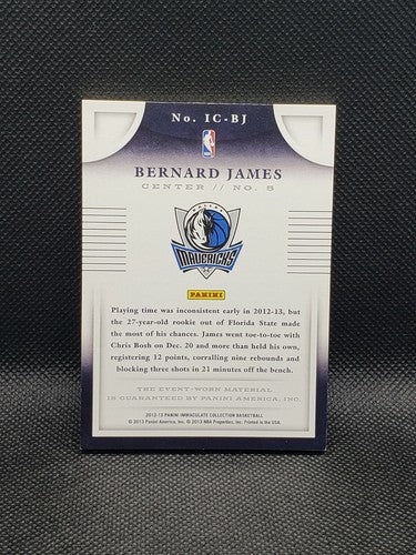 BERNARD JAMES 2012-13 Panini Immaculate CAPS RC AUTO HAT PATCH SP #/30 Mavericks