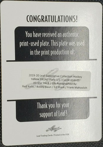 Red KELLY MAHOVLICH BAUN Ed SHACK 2019-20 Superlative QUAD PRINTING PLATE SP 1/1