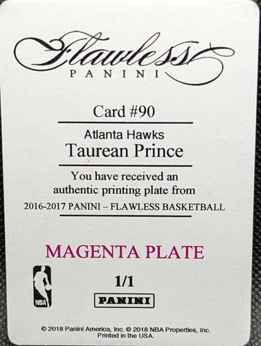 TAUREAN PRINCE 2016-17 Panini Flawless PRINTING PLATE SP 1/1 Hawks Wolves One of