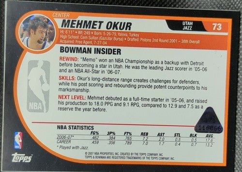 MEHMET OKUR 2007-08 Topps Bowman Framed PRINTING PLATE #1/1 Jazz Pistons One of