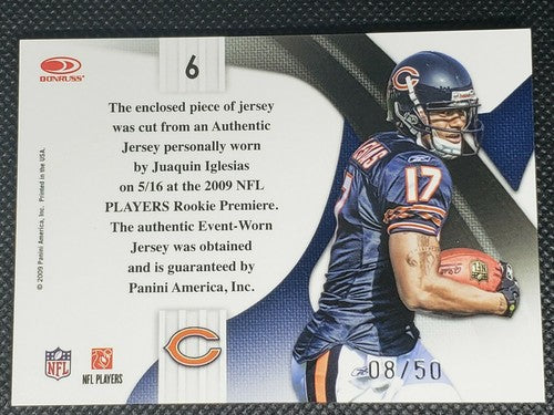 JUAQUIN IGLESIAS 2009 National Treasures RC JERSEY LAUNDRY TAG PATCH #/50 Bears