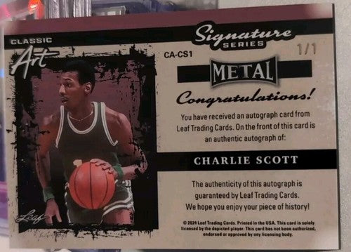 CHARLIE SCOTT 2024 Leaf Metal Signature Series Classic Art AUTO 1/1 Suns Celtics