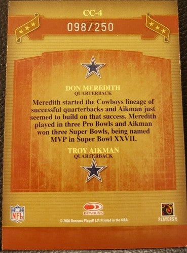 Troy AIKMAN Don MEREDITH 2006 Donruss Classics Combos SP /250 Dallas Cowboys HoF