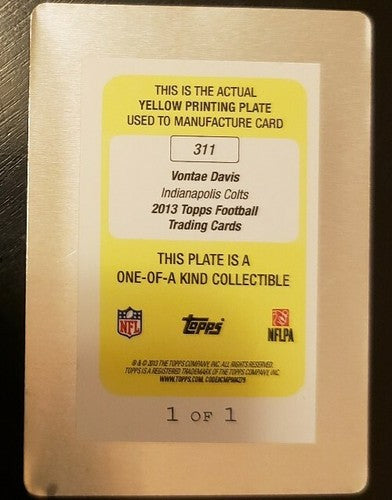 VONTAE DAVIS 2013 Topps Football PRINTING PLATE SP #1/1 of Colts Dolphins Bills