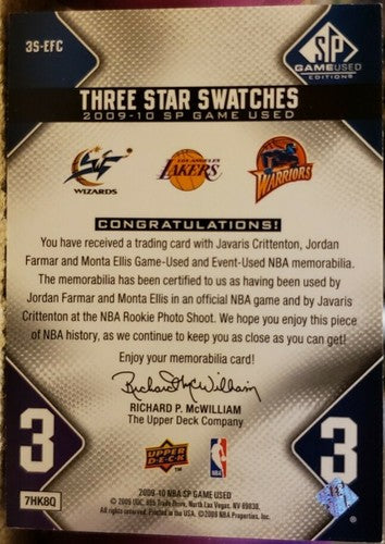 Monta ELLIS Jordan FARMAR Javaris CRITTENTON 2009-10 SP Game Used Triple Jersey