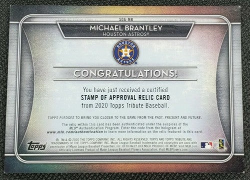 MICHAEL BRANTLEY 2020 Topps Tribute Game Used JERSEY Relic Green SP #/99 Astros