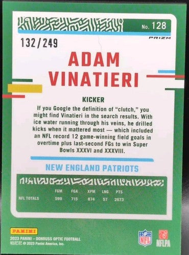 ADAM VINATIERI 2023 Panini Donruss Optic ORANGE PRIZM SP /249 Patriots Colts 128