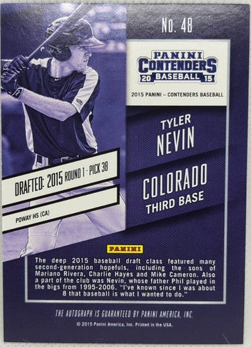 TYLER NEVIN 2015 Panini Contenders RC Championship Ticket AUTO SP 1/1 Rockies of