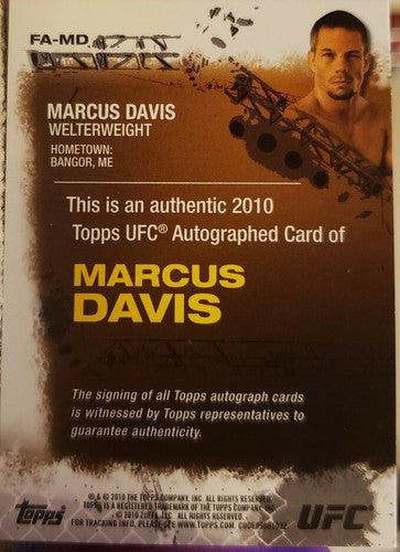 MARCUS DAVIS 2010 Topps UFC Series 4 Fighter AUTO Autographed SP #FA-MD MMA