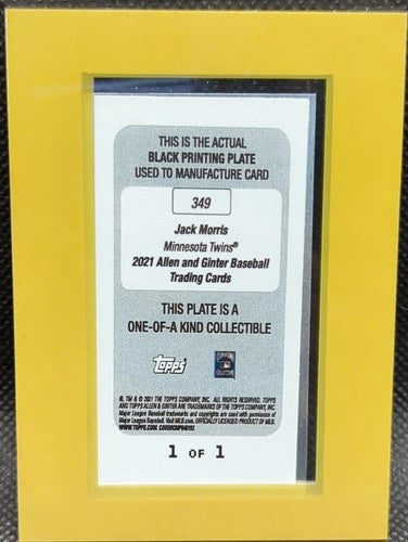 JACK MORRIS 2021 Topps Allen Ginter Mini PRINTING PLATE #1/1 Tigers Twins One of