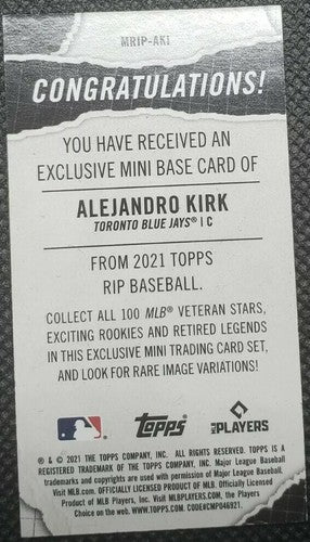 ALEJANDRO KIRK 2021 Topps Rip Card MINI RC Purple Parallel SP #21/25 Blue Jays