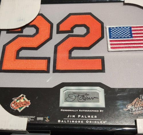 JIM PALMER 2002 Absolute Memorabilia Signing Bonus AUTO JERSEY NUMBER FLAG PATCH