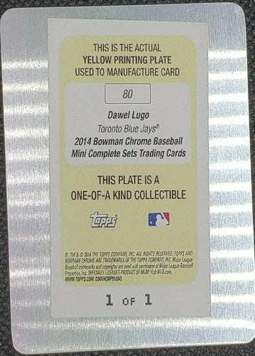 DAWEL LUGO 2014 Topps Bowman Chrome Mini 1st RC PRINTING PLATE SP #1/1 Blue Jays
