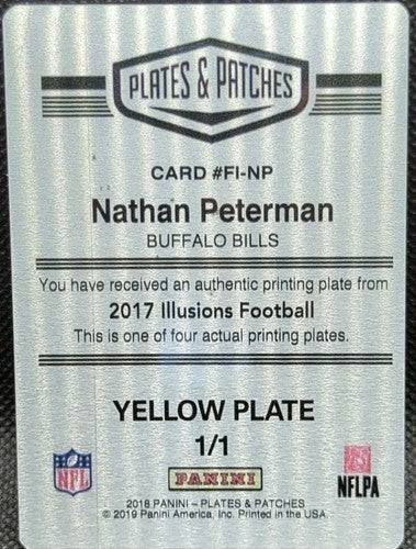 NATHAN PETERMAN 2017 Panini Illusions RC PRINTING PLATE #1/1 Bills Bears One of