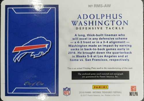 ADOLPHUS WASHINGTON 2016 National Treasures AUTO Letter PATCH PRINTING PLATE 1/1