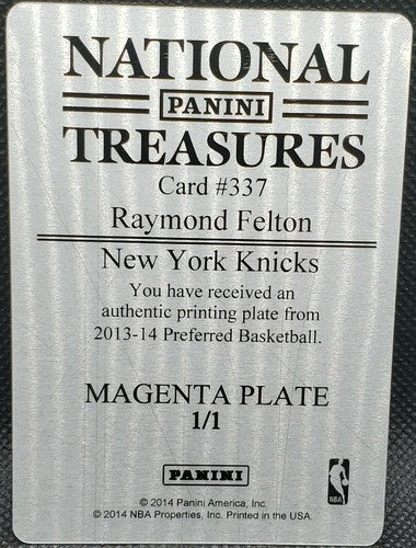 RAYMOND FELTON 2013-14 Panini Preferred Silhouettes PRINTING PLATE 1/1 Knicks of