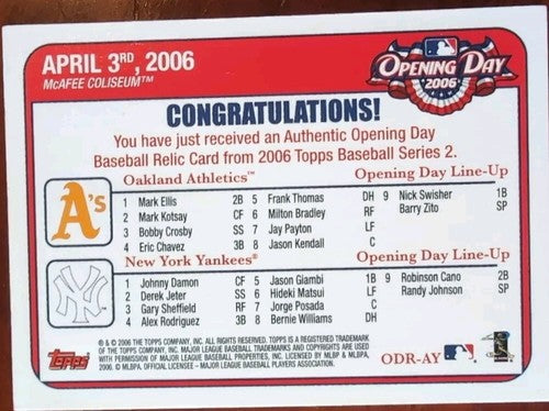 Frank THOMAS Derek JETER MATSUI ZITO 2006 Topps Yankees A's Game Used BASE PATCH