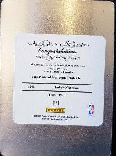 ANDREW NICHOLSON 2012-13 Panini Preferred Crown Royale PRINTING PLATE #1/1 Magic