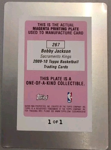 BOBBY JACKSON 2009-10 Topps Basketball PRINTING PLATE SP #1/1 of Kings Grizzlies