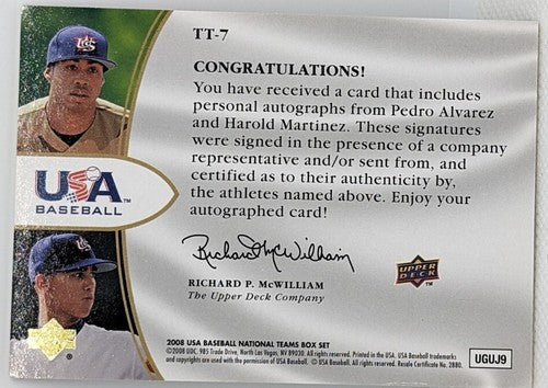 Pedro ALVAREZ Harold MARTINEZ 2008 USA Baseball DUAL AUTO #/295 Pirates Phillies
