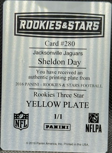 SHELDON DAY 2016 Panini Rookies & Stars PRINTING PLATE #1/1 Jaguars 49ers One of
