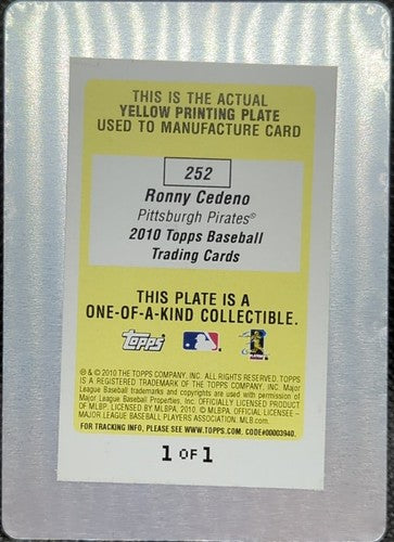 RONNY CEDENO 2010 Topps Yellow PRINTING PLATE SP #1/1 Pirates Cedeño #252 One of
