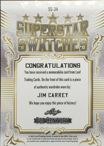 JIM CARREY 2021 Leaf Metal Pop Century JUMBO RELIC PATCH Green #6/12 Ace Ventura